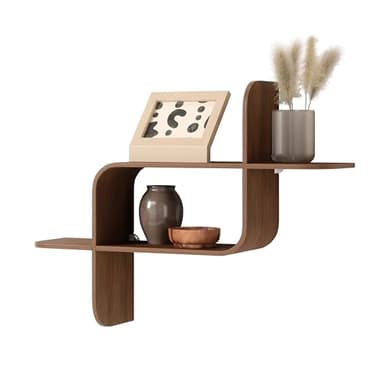 Umbra Montage Floating Wall Shelf Display Case, Made of Natural Bent Wood, Light Walnut