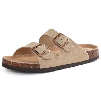 ODOLY Unisex Cork Footbed Slide Sandal, Arch Support Summer Outdoor Sandals with Adjustable Buckle for Women and Men, Taupe Suede 39 (8-8.5 Women/6.5-7 Men)