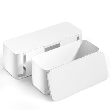 YECAYE 2 Pack Cable Management Box, Pet Friendly Cord Organizer Box for Home & Office, Child-Proof Cable and Power Strip Protector Box, Wire Hider and Cord Organizer for Desk, White