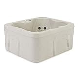 LifeSmart 4-Person Hot Tub, Outdoor Spa w/Cover and LED Lights, Square, Beige