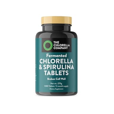 The Chlorella Company Fermented Chlorella & Spirulina Tablets, 1080 Tablets (3 Month Supply) Broken Cell Wall for Nutrient Absorption, Vegan Superfood for Detox & Energy, Algae Supplement, Non-GMO