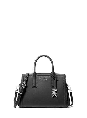Michael Kors Laila Small Satchel, Silver-Tone Hardware/Embossed Goat Leather/Black