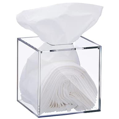 Elavain Clear Acrylic Square Facial Tissue Box Holder, Modern Tissue Dispenser, Decorative Tissue Holder for Bathroom Décor, Perfect Tissue Box Holder to Insert Original Tissue Box or Without The Box