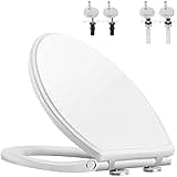 Hibbent Premium Elongated Toilet Seat with Cover(Oval) Quiet Close, One-Click to Quick Release, Easy Installation Never Loosen Hinge, Slow Close Toilet Seat and Cover, Easy Cleaning-White Color