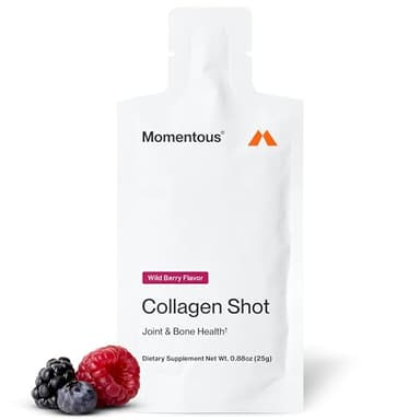 Momentous Collagen Shot Supplement - Hydrolyzed Bovine Collagen & Vitamin C Helps Support Joint, Bone, & Connective Tissue Health - NSF Certified for Sport - Wild Berry - 25g per Serving - 15 Servings