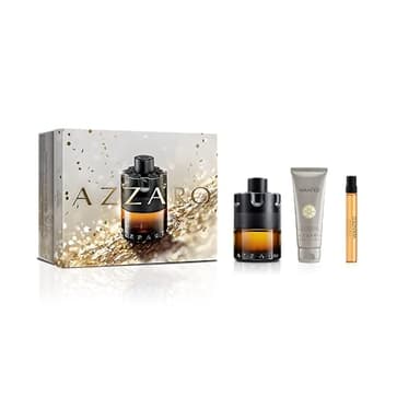 Azzaro The Most Wanted Parfum - Intense Mens Cologne Set ($215 Value) - 3-Piece Set with Full Size + Travel Size Fragrances, Hair & Body Wash - Lasting Wear