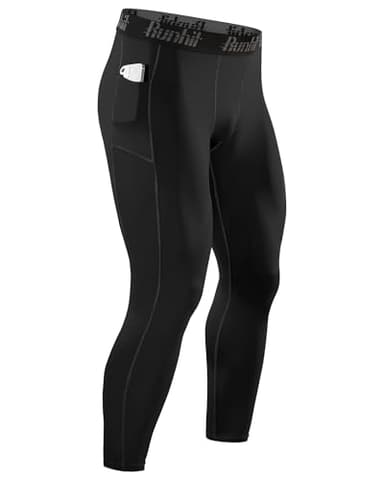 Runhit Mens Compression Pants Running Tights with Pockets Sports Leggings Spandex Workout Cycling Athletic Thermal (Black Gray line,Medium)