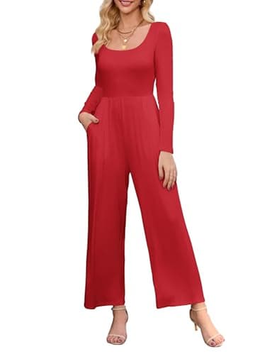 MAKABO Women's Longsleeve Formal Red Jumpsuit, One Piece Rompers Elegant Classy Pants Outfits for Christmas Holiday, XL