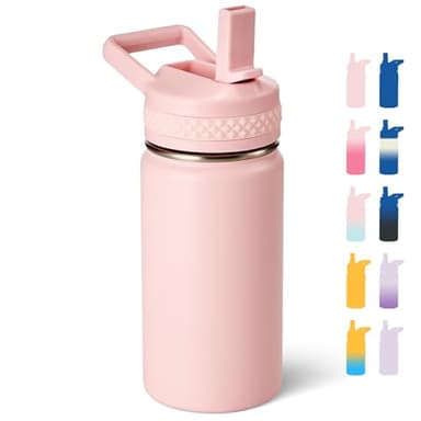 Fijinhom 12 oz Kids Water Bottle, Toddler Water Bottle with Straw, Boys&Girls Bottle for School, 304 Stainless Steel Vacuum Insulated Bottle for Kids, BPA-Free, Leak-Proof, Pink