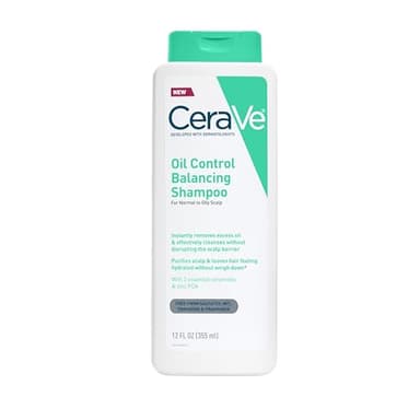 CeraVe Oil Control Balancing Shampoo, Clarifying Shampoo With Ceramides & Hyaluronic Acid, Removes Oil and Leaves Hair Feeling Hydrated, For All Hair & Scalp Types, Sulfate Free & Color Safe, 12 oz