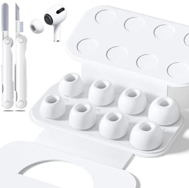 4 Pairs Replacement Ear Tips for AirPods Pro 2nd/1st Generation with Portable Storage Box & Cleaner Pen,Noise Reduction Holewith & Built-in dust Guard Screen,Silicone EarTips(White)