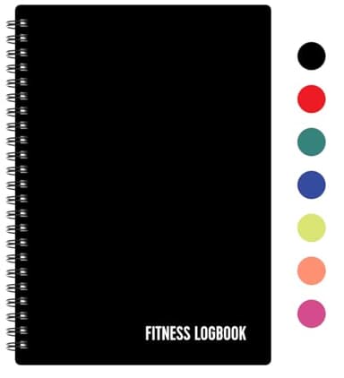 Fitness Logbook (Black) - A5 Undated Workout Journal For Men & Women - Plastic Cover & Thick Paper - Planner Log Book To Track Weight Loss, Muscle Gain, Gym Exercise, Bodybuilding Progress