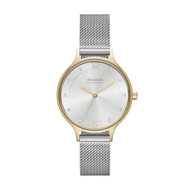 Skagen Women's Anita Lille Three-Hand Silver and Gold Two-Tone Stainless Steel Mesh Band Watch (Model: SKW2340)