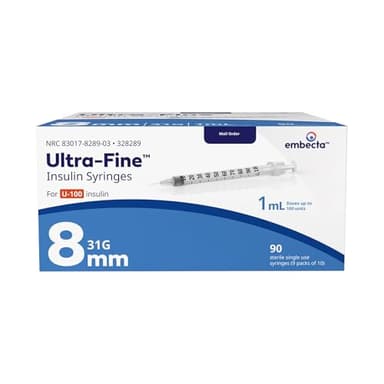 BD Ultra-Fine Insulin Syringes 31G 1cc 5/16" 90/bx