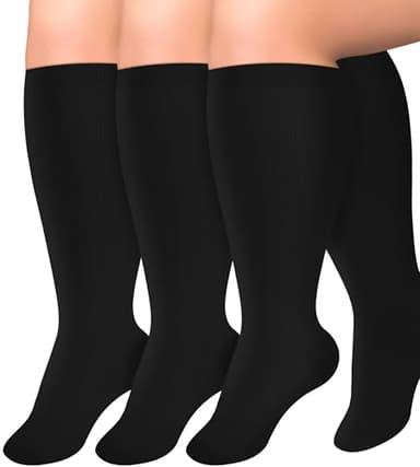 Diu Life 3 Pairs Plus Size Compression Socks for Women and Men Wide Calf Extra Knee High Support for Circulation Black Nurse Gifts Ideas Running Athletic Travel Plain Stockings