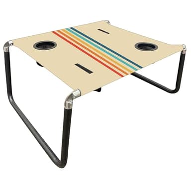 Neso Beach Table - Lightweight, Portable and Foldable Table for Beach, Camping and Outdoor Adventures - Stable Surface - with Cup Holder for Drinks and Phone Pockets - Rainbow