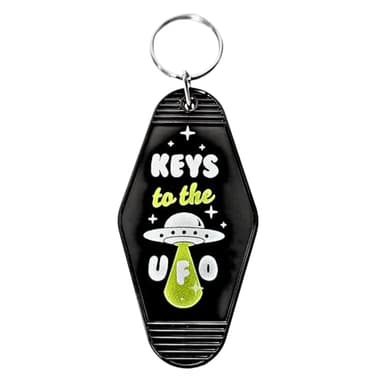 Keys to the UFO Keychain Funny Gifts, Retro Novelty Hotel Keyring Fun Acrylic Aliens Car Keys Halloween Weird Crazy,Black
