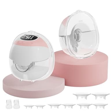 Hands-Free Wearable Electric Breast Pump, 3 Modes &15 Levels,320mmHg Strong Suction,Double-Sealed Leak-Proof Flange for Baby-Like Comfort,18/20/22/24mm Adjustable Flange, Pink 2-Pack Breast Pump Set