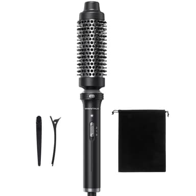 Wavytalk Thermal Brush, 1 1/2 inch Heated Round Brush with Detachable Head, Velvet Pouch and Dual Voltage for Travel, Easy to Create Blowout Look, Classic Black