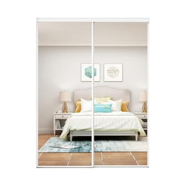 48 in. x 80 in. Mirror White Steel Frame Interior Closet Sliding Door with White Trim and Hardware Kit