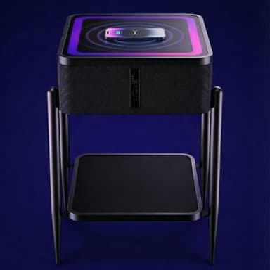 DMAITH Smart End Table with Charging Station, Bluetooth Speaker Nightstand with Wireless Charging, RGB LED Lights, USB & Type-C Ports, Rectangular Glass Top Side Table for Living Room Bedroom, Black