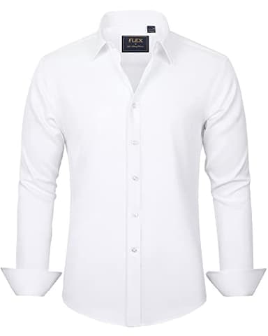 J.VER Men's Dress Shirts Solid Long Sleeve Stretch Wrinkle-Free Formal Shirt Business Casual Button Down Shirts White Large