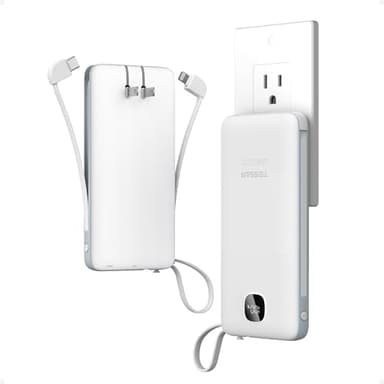 Portable Charger with Built in Cables,TESSAN 10000mAh Power Bank Fast Charging with Foldable Wall Plug Charger, PD20W Compact Battery Pack Travel Essentials for iPhone 17/16/15 Series,Samsung,Tablets