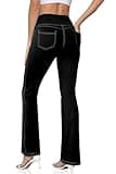 CHANLEED Women's Bootcut Yoga Pants, Wide Leg Leggings with Pockets High Waist Flare Dress Pants Petite/Regular/Tall（Black-L）