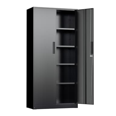 INTERGREAT Black Metal Storage Cabinet, 72" Locking Steel Cabinets with 2 Door and 4 Adjustable Shelves, Tall Metal Cabinet for Home Office, Garage, Warehouse