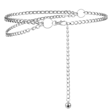 Women's Chain Belts, Silver Waist Chain Belt Multilayer Link Belt Metal Cowgirl Belt Waistband Adjustable Dress Belt Decorative Wedding Belt Plus Size Waist Chain Belts for Women Girls Dresses Pants