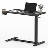 FLEXISPOT Mobile Standing Desk with Wheels Pneumatic Laptop Desk Rolling Computer Cart Movable Height Adjustable Small Sit Stand Desk Computer Workstations Home Use（31.5" W x 17.7" D, Black