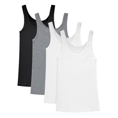 Hanes Women's Originals Ribbed Tank Pack, Soft Cotton Rib Tank Tops for Women, 4-Pack