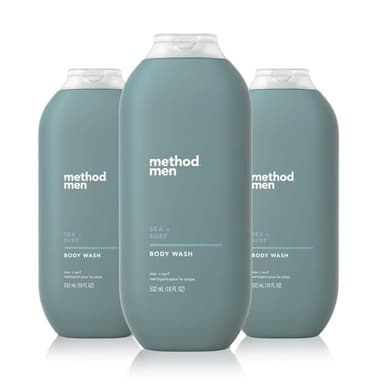 Method Men Body Wash, Sea + Surf, Paraben and Phthalate Free, 18 FL Oz (Pack of 3),Softening