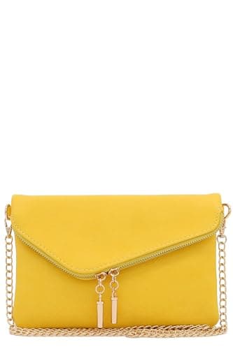 FashionPuzzle Envelope Wristlet Clutch Crossbody Bag with Chain Strap (Yellow) One Size