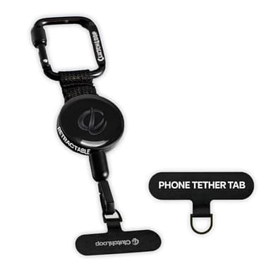 ClutchLoop Anti-Theft Phone Tether - Universal Adhesive Anchor, Retractable Steel Line and Locking Carabiner (Midnight)