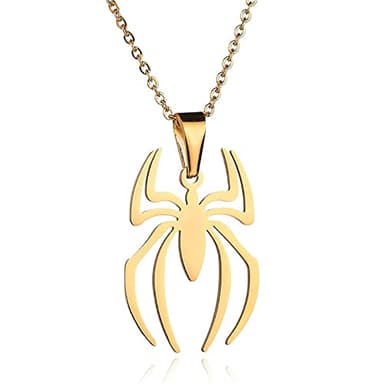 GulCean Spider Necklace for Men Women Titanium Stainless Steel Chain Gold Silver Lightweight Fashion Anime Cool Spider man Pendant Necklace Jewelry Gifts (Gold)