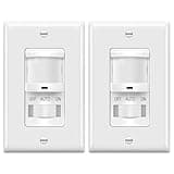 TOPGREENER in-Wall PIR Motion Sensor Light Switch, Occupancy Sensor Switch, 𝐍𝐞𝐮𝐭𝐫𝐚𝐥 𝐖𝐢𝐫𝐞 𝐑𝐞𝐪𝐮𝐢𝐫𝐞𝐝, On/Off Override, Single-Pole, 4A, 500W, TSOS5-W, White, 2 Pack