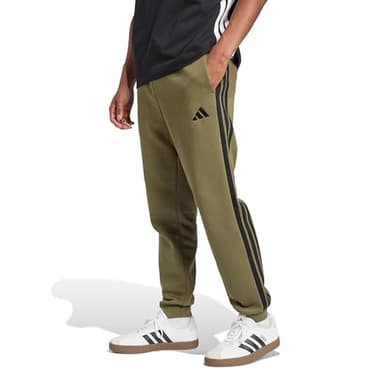 adidas Men's Essentials 3-Stripes Fleece Pants, Olive Strata/Black, Medium