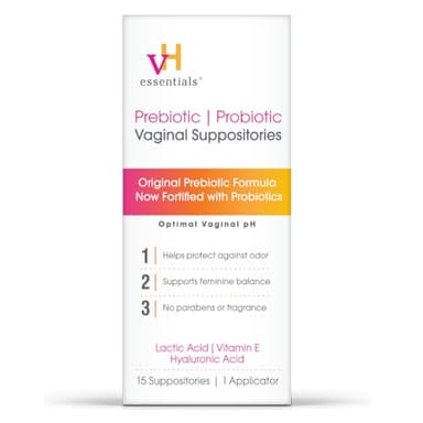 vH essentials Prebiotic pH Balanced Vaginal Suppositories, Naturally Protect Against Odor, 15 Count Box