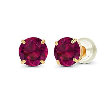 Genuine 14K Solid Yellow Gold 6mm Round Created Ruby July Birthstone Stud Earrings