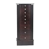 Imseigo Standing Jewelry Armoire with Top Flip Mirror, Large Wood Jewelry Cabinet Organizers with 8 Drawers 2 Swing Doors 16 Necklace Hooks, Jewelry Storage Organizer (Dark Brown, 8 Drawers)