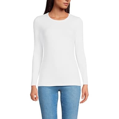 Lands' End Womens Long Sleeve Micro Rib Crew White Regular Medium