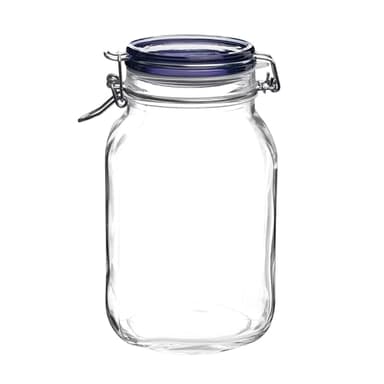 Bormioli Rocco Fido Square Jar with Blue Lid, 67.5-Ounce, 149550MRF121990