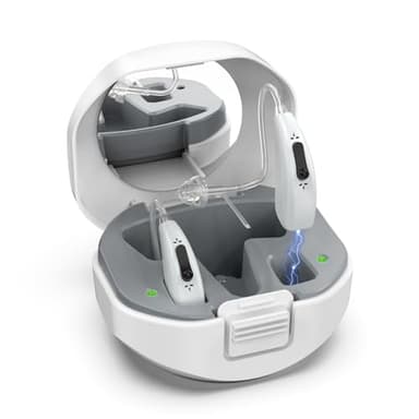 Lentorgi Rechargeable Hearing Aids for Seniors with Noise Reduction, BTE Hearing Aids for People with Mild Moderate Severe Hearing Loss, Dual Microphones, Comfortable Fit - Gray