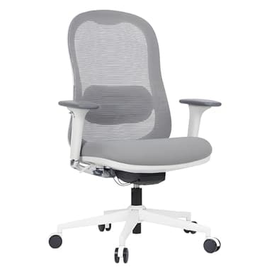 WorkPro® Uomo Ergonomic Mesh/Fabric Mid-Back Office Chair, White/Gray, BIFMA Compliant