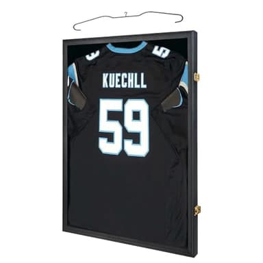 IHEIPYE Jersey Frame Display Case Shadow Box - Lockable with UV Protection Acrylic and Hanger for Baseball, Basketball, Football, Soccer, Hockey 2XL Sport Shirt and Uniform - Black