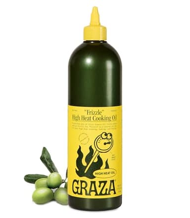 Graza Frizzle High Heat Cooking Oil - Cooking Oil with a High Smoke Point & Neutral Flavor in a Squeeze Bottle for Frying, Baking & Grilling - Oil Made from 100% Olives - 25.3 Fl Oz (750ml)