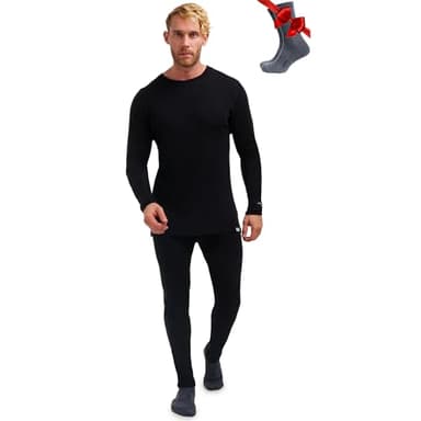 Merino.tech Merino Wool Base Layer Mens Set - Heavyweight, Midweight, Lite Merino Wool Thermal Underwear For Men Top, Bottom (Large, 250 Black)