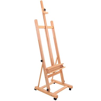 U.S. Art Supply Medium Wooden Studio H Frame Easel with Storage Tray and Wheels - Adjustable to 96" High, Holds 48" Canvas - Beechwood Artist Easel for Painting, Art Display, Portraits