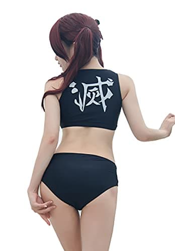 haikyuu Womens Bikini Swimsuit Anime Style Bathing Suit Japanese Cartoon Swimwear (Black 2, Large)